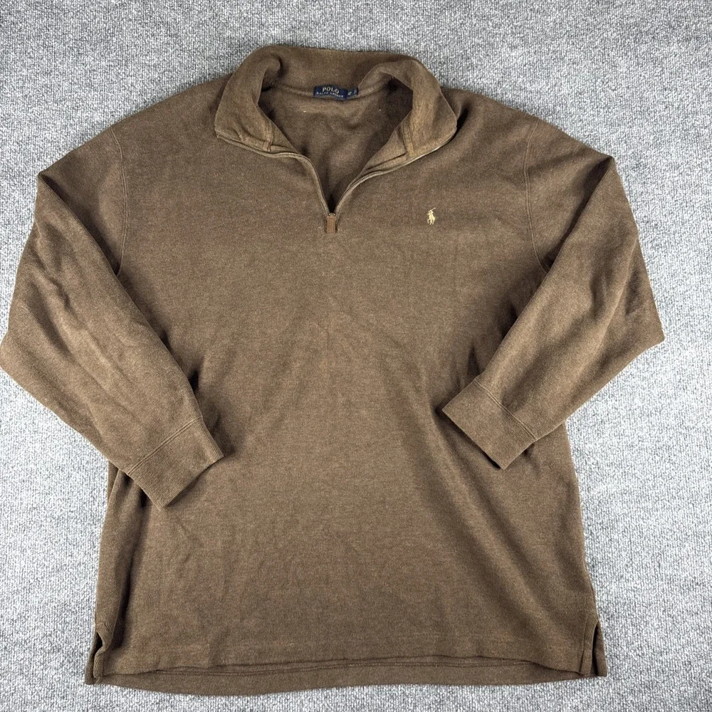 Polo Ralph Lauren Sweater Mens 2XB Brown Quarter Zip Cotton Pullover Big